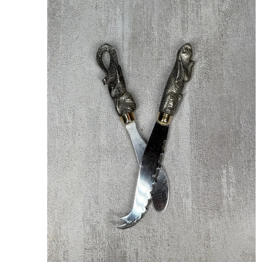 Vintage Animal Cheese Knife Set Elephant Spreader Rabbit Knife Stainless Taiwan